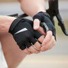 close up of ergo gel glove in black on cyclist